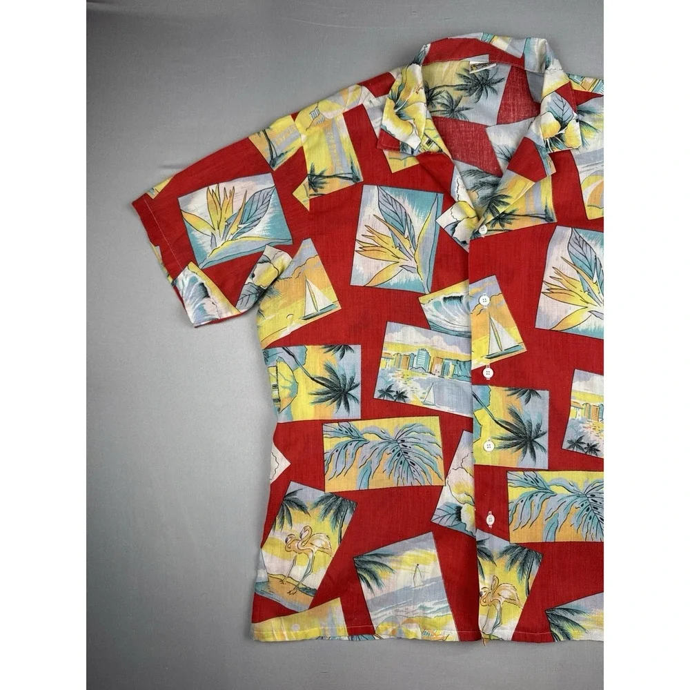 Vintage Oceanaire Hawaiian Shirt Mens Medium Floral Tropical Made in USA Red M